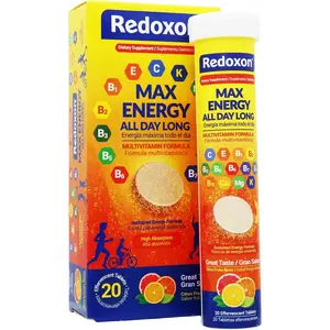 Redoxon Max Energy Effervescent Tablets, Citrus Flavor Immune Support Supplement, Daily Energy and Wellness Formula, 20 Tablets, 2.82 oz Box