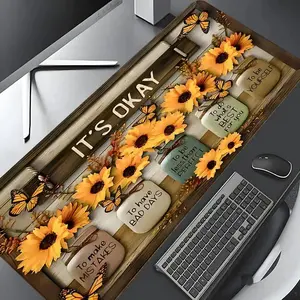 "It's Okay" Sunflower Butterfly Extended Mouse Pad | Boho Inspirational Desk Mat | Non-Slip Large Gaming Pad for Cozy Home Office #SunflowerDesk #BohoDecor #InspirationalVibes #ButterflyArt #GamingDeskMat