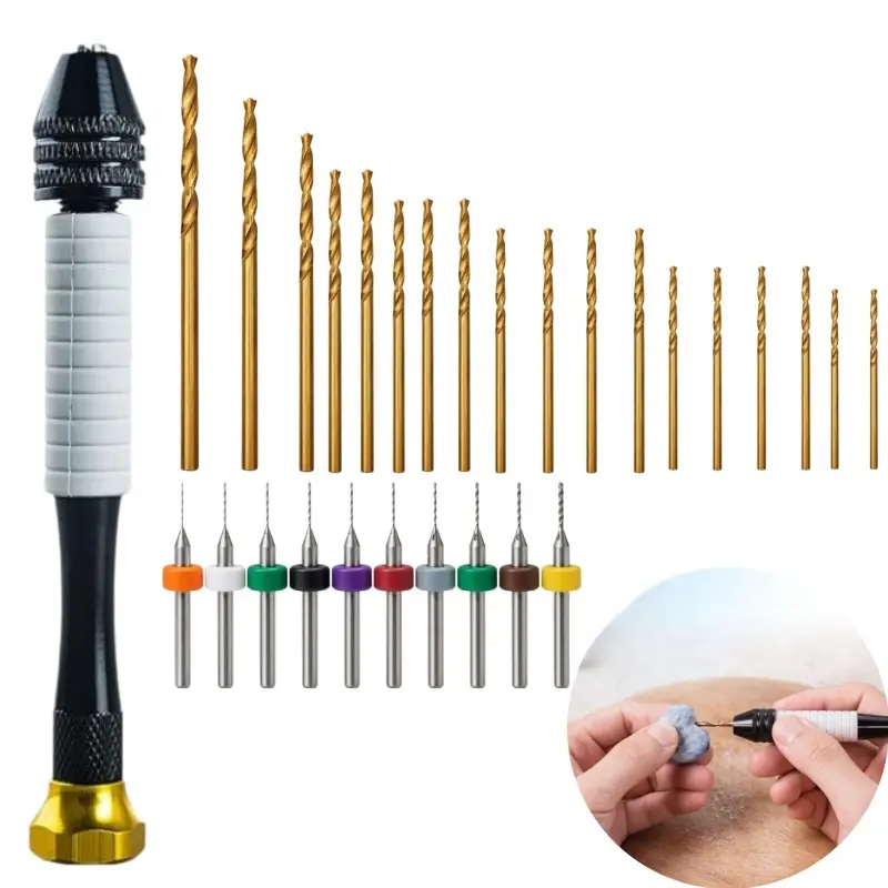 Micro Hand Drill Set with Pin Vise – Mini Drill Bits for Resin Beads, Polymer Clay & Jewelry Making (Manual)