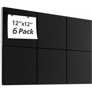 Large Cork Bulletin Board Alternative, 6 Pack 12"X12" Felt Bulletin Boards, Dart Wall Protectors with 30 count Safe Removable Adhesive Tabs Pcs for Office Wall, School,  Decor,Black