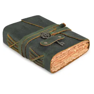 Leather Bound Vintage Journal Handmade Deckle Edges Watercolor Paper 200 Pages 7X5 Inches