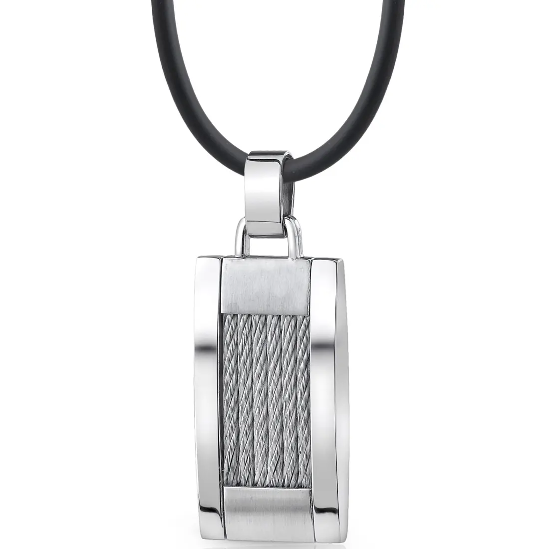 Twisted Cable Stainless Steel Pendant On A Rubber Cord Daily Anniversary Male Female Birthday