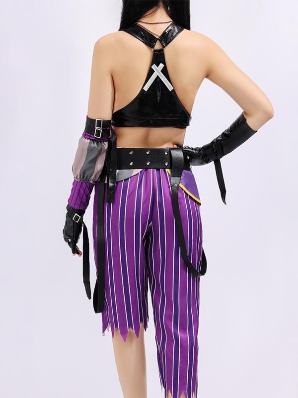 Anime Lol Arcane Role-Playing Costume for Women, Crit Loli Jinx Set, Perfect for Halloween Carnival, Geometric Pattern, Slim-Fitting