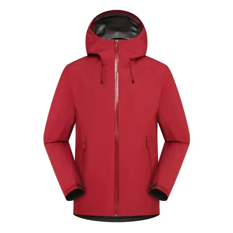 Red hard-shell rubber-coated waterproof hiking jacket, single-layer, suitable for spring and autumn, outdoor climbing wear, casual coat