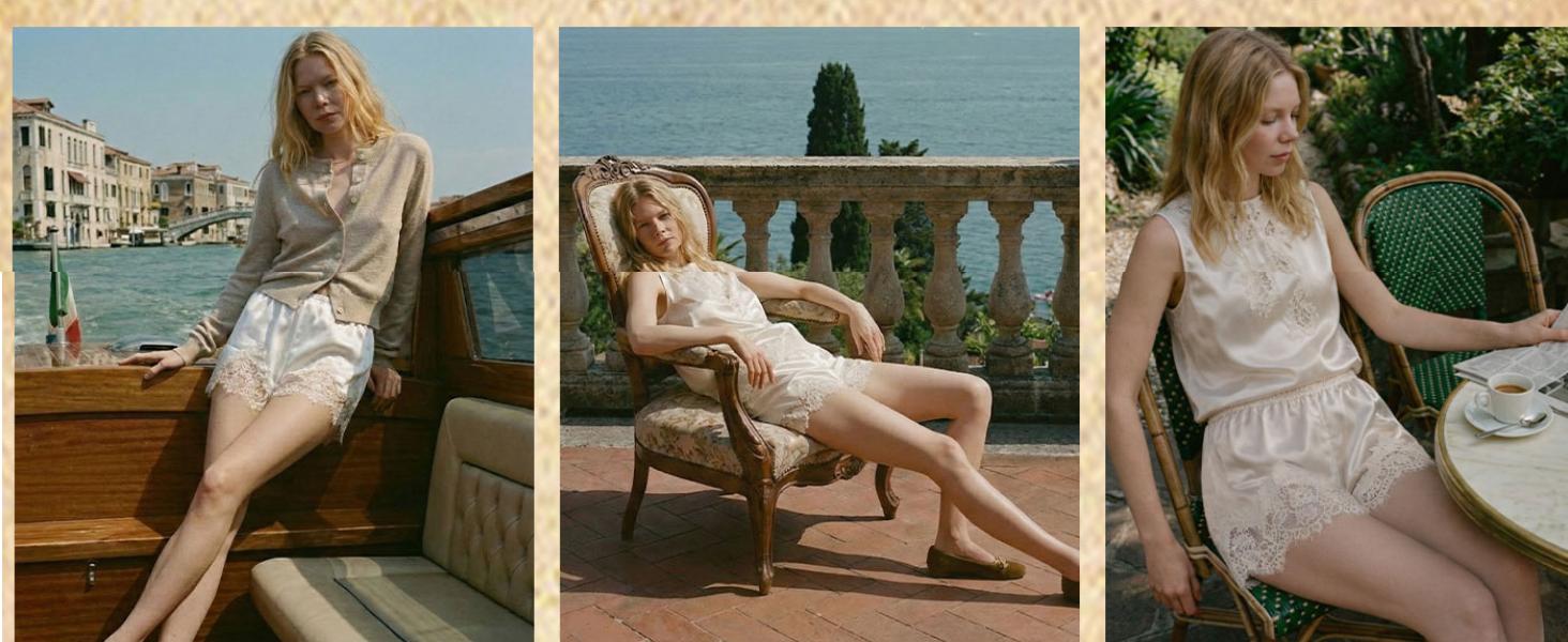 Satin Silk Lace Shorts for Women YeeZaa Y2K Cute Coquette Satin Shorts 2026 Spring Summer Low Rise Lace Trim French Knickers Micro Mini Lounge Pajama Style Short