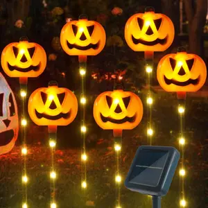 6 Pack Solar Pumpkin Garden Pathway Stake Lights Outdoor Halloween Decorations