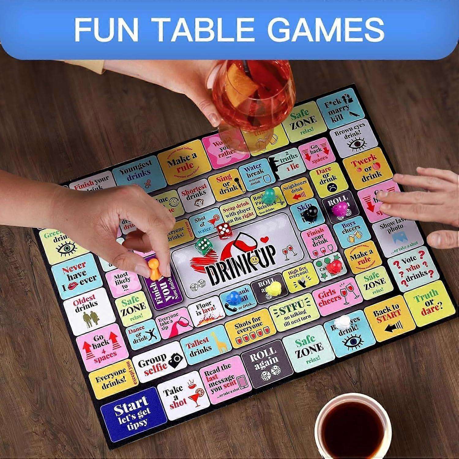Drinking Board Game for Adults with Non-Slip Rubber Mat, Interactive Drinking Party Games for Game Night, Bachelorette, Girls Night, Birthday, Couples, Family Game Night, 2-8 Players Age 21+,Valentine’s game for adults
