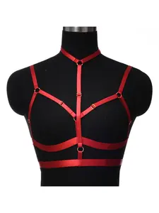 Sexy Women's Colorful Strappy Lingerie Set - Fashion Hollow Out Bandage Crop Top for Nightclub Party, Comfortable Elastic Adjustable Tie Up Sleepwear & Boudoir Outfit