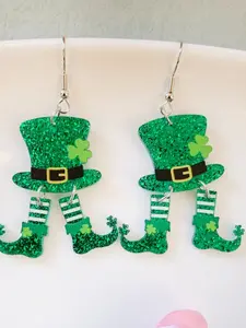 St Patrick's Day Acrylic Glitter Clover Hat Boots Gold Coin Earrings, Irish Festival Accessories, Lucky Charm Jewelry Set