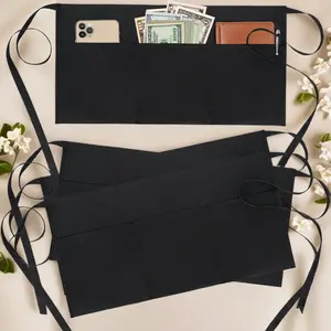 4-Pack Waitress Aprons with 3 Pockets, Black Server Waist Aprons, Short Half Waist Aprons for Waiters & Servers