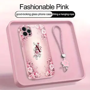 Suitable for [iPhone 12 Pro Max] high-end women's phone case🤩，a beautiful four-leaf clover lanyard is included🍀，a free four-leaf clover lanyard is included, with 26 letters of the alphabet to choose from and  exquisite Rose flower patterns 952