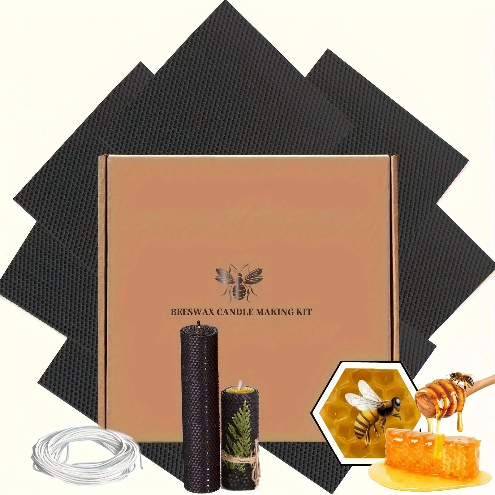 20x20cm Black Beeswax Sheets 7pcs + White Wicks