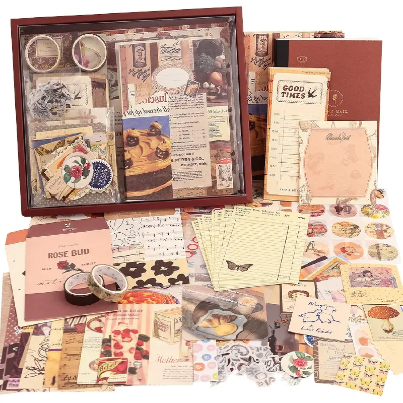 348 Pcs Scrapbooking Supplies Kit, Vintage Aesthetic Scrapbook Kit for Bullet Junk Journal, Stationery, A6 Grid Notebook, DIY Journaling Supplies, Birthday Craft Gift for Teen Girl Kid Women