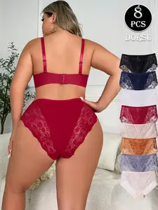 DORSU  8PCS Sexy Solid Color Women's High Waist Plus Size Briefs Comfortable Breathable Cotton Back Elegant Women Underpants