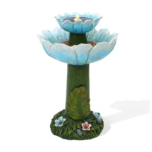 LuxenHome Solar Powered Blue Flower Resin Birdbath Fountain