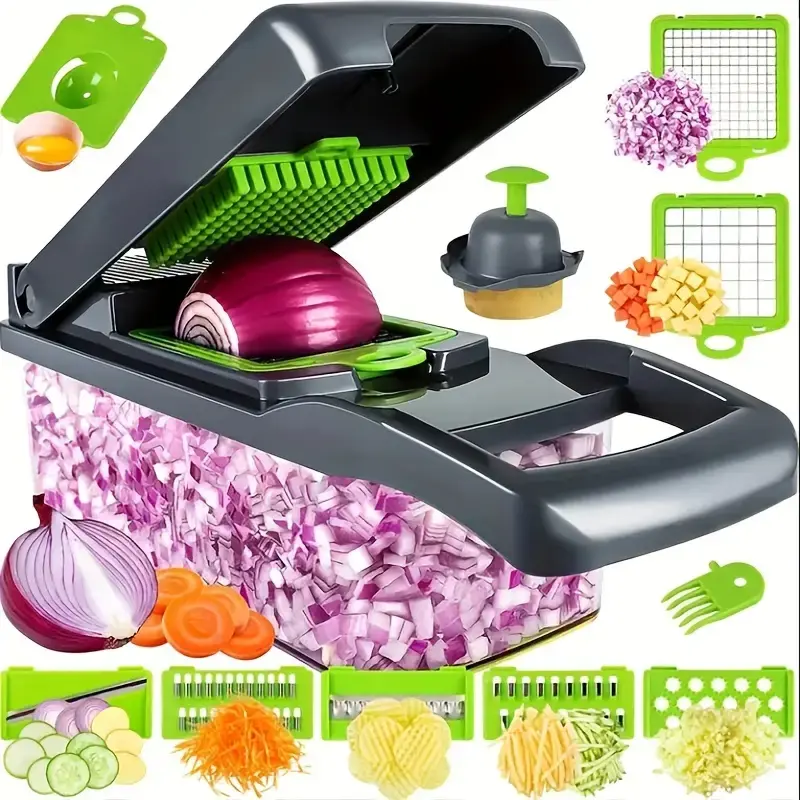 Premium 16-in-1 Vegetable Chopper & Slicer with Drain Basket – Multifunctional Onion, Potato & Fruit Dicer