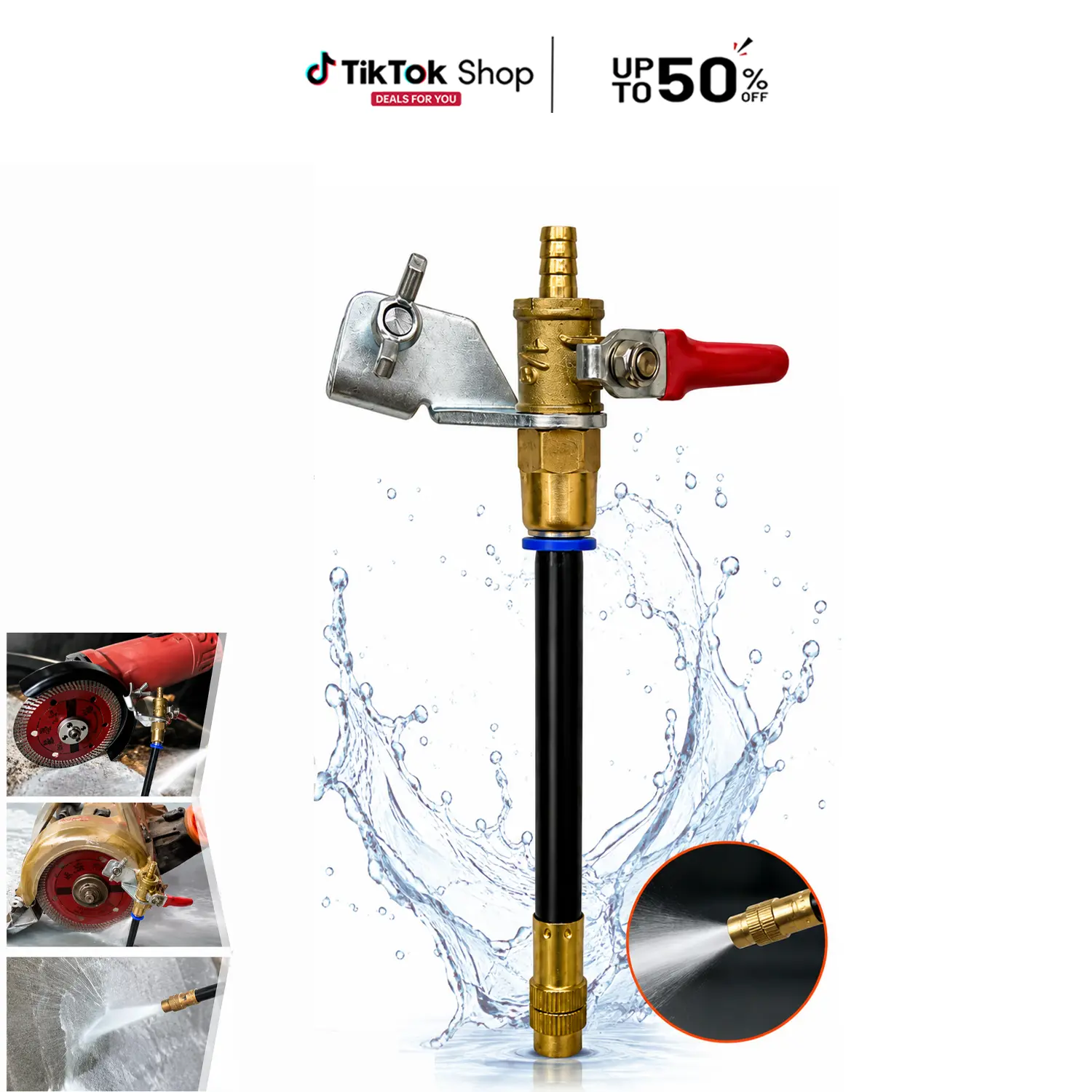 Angle Grinder Dust Remover Misting Attachment with Water Hose, 3.9" / 10 Cm Aluminum-Brass Tool for Tile Cutters, Adjustable Dual-Mode Flow for Better Cooling