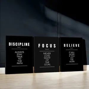 3pcs Discipline Wall Art, Focus Poster, Believe Art Prints, Motivational Quotes Home Decor, Creative Modern Decoration, Modern Wall Paintings, Canvas Posters Wall Arts, Decor for Living Room, Bedroom, Housewarming Gift, With Frame