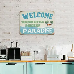 Tropical Coastal Metal Wall Art, Welcome To Our Little Piece Of Paradise Summer Beach Sign Decor for Indoor Outdoor Home Hotel Resort