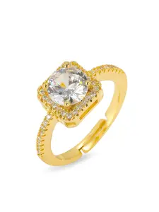 Women's Copper Zircon Ring Jewelry, Adjustable High-Quality Plated 24k Women's Gift, Delicate Daily & Party Accessory, Princess Rings