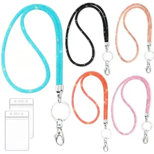 Glitter ID Badge Holder with Lanyard, 1 Count Bling Keychain with Transparent Card Cover, Custom Lanyard, Personalized Lanyard, Identification Badges & Supplies for Office & School