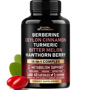 Berberine with Ceylon Cinnamon | Bitter Melon (Karela) | Apple Cider Vinegar | Hawthorn Berry | Citrus Bergamot | Turmeric - 15-in-1 Supplement for Heart Support, Metabolism & Energy - 60 Capsules