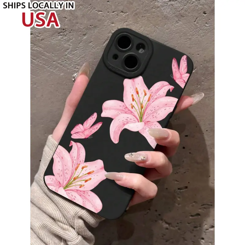 1pc Floral Lily & Butterflies Transparent Soft Smartphone Case - Anti-Slip Casing for Women, Protective Cellphone Accessory Compatible With iPhone 11/12/13/14/15/16 Pro Max