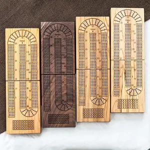 Handmade Solid Hardwood 4 Track Folding Cribbage Board with Peg and Card Storage, Includes Travel Bag