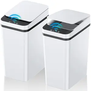 2-Pack Automatic Motion Sensor Trash Can – 12L Smart Touchless Garbage Bin with Sealed Lid, White Narrow Style for Kitchen, Bathroom, Bedroom (Requires 2 AA Batteries).