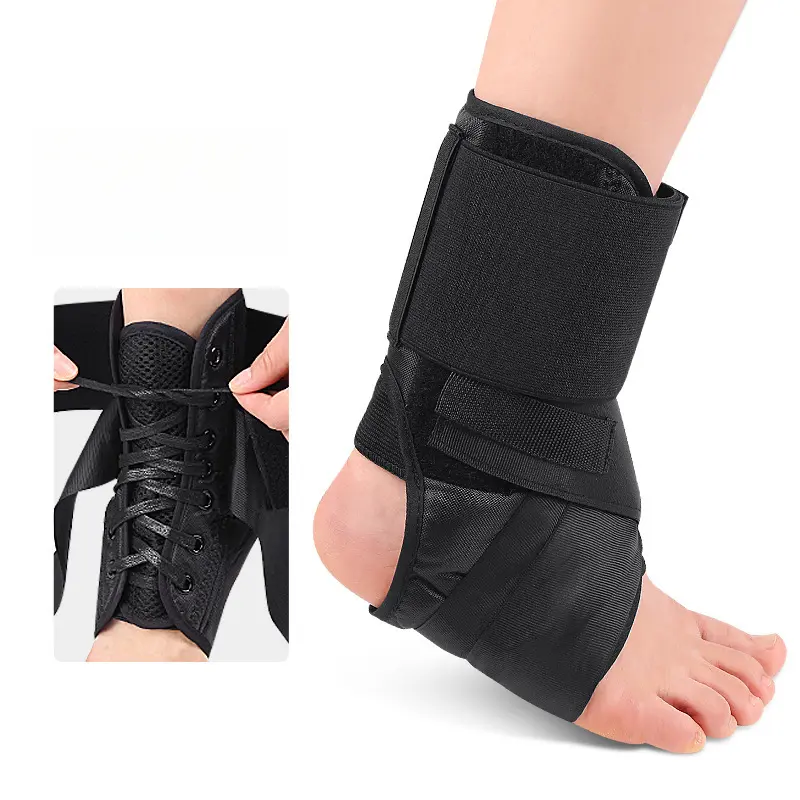 Sports Compression Ankle Support With Adjustable Figure-Eight Strap, Ankle Sleeve, Protective Gear, And Lace-Up Design