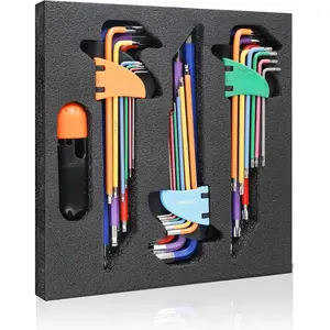 27- Rainbow Colored Long Arm Allen Wrench Set - SAE 1/16 to 3/8 inch, Metric 1.5 to 10mm, Torx T10 to T50