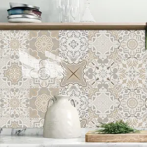 Mandala Pattern Wall Sticker, 10pcs/set Vintage Self-adhesive Tile Sticker, Waterproof & Oil Proof Decorative Wall Sticker for Kitchen & Bathroom, Self Adhesive Tiles