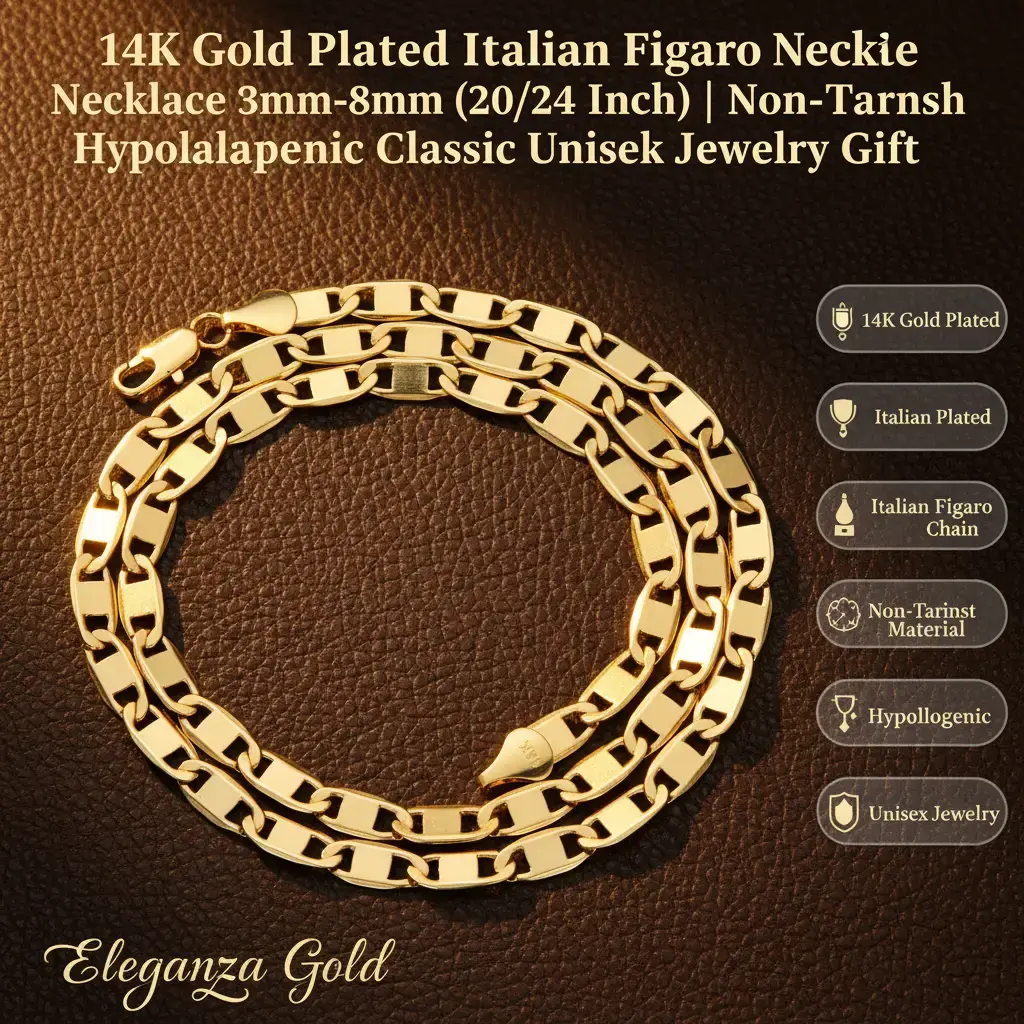 14K Gold Plated 3mm-8mm Figaro Chain Necklace 20 24 Inch Non Tarnish Hypoallergenic Classic Unisex Men's Jewelry Birthday Gift Miami Y2K Style