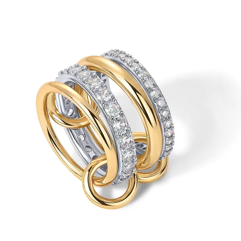 TEWIKY Women's Stackable Fashion Rings - Gold-Accented Silver-Gold Mixed Metals Multi-Ring Set, Non Tarnish Tarnish Proof Diamanté CZ Casual Jewelry,sohochic