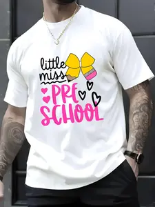 100% Cotton Unisex Kids Little Miss Preschool Pencil Bow Girls First Day of School T-Shirt, Men's Women's Shirt Top, Short Sleeve Tops Crewneck Tshirt