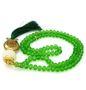 Islamic Tesbih Acrylic Crystal Cut Prayer Beads with Tulip Tassel 99 Count - Light Green