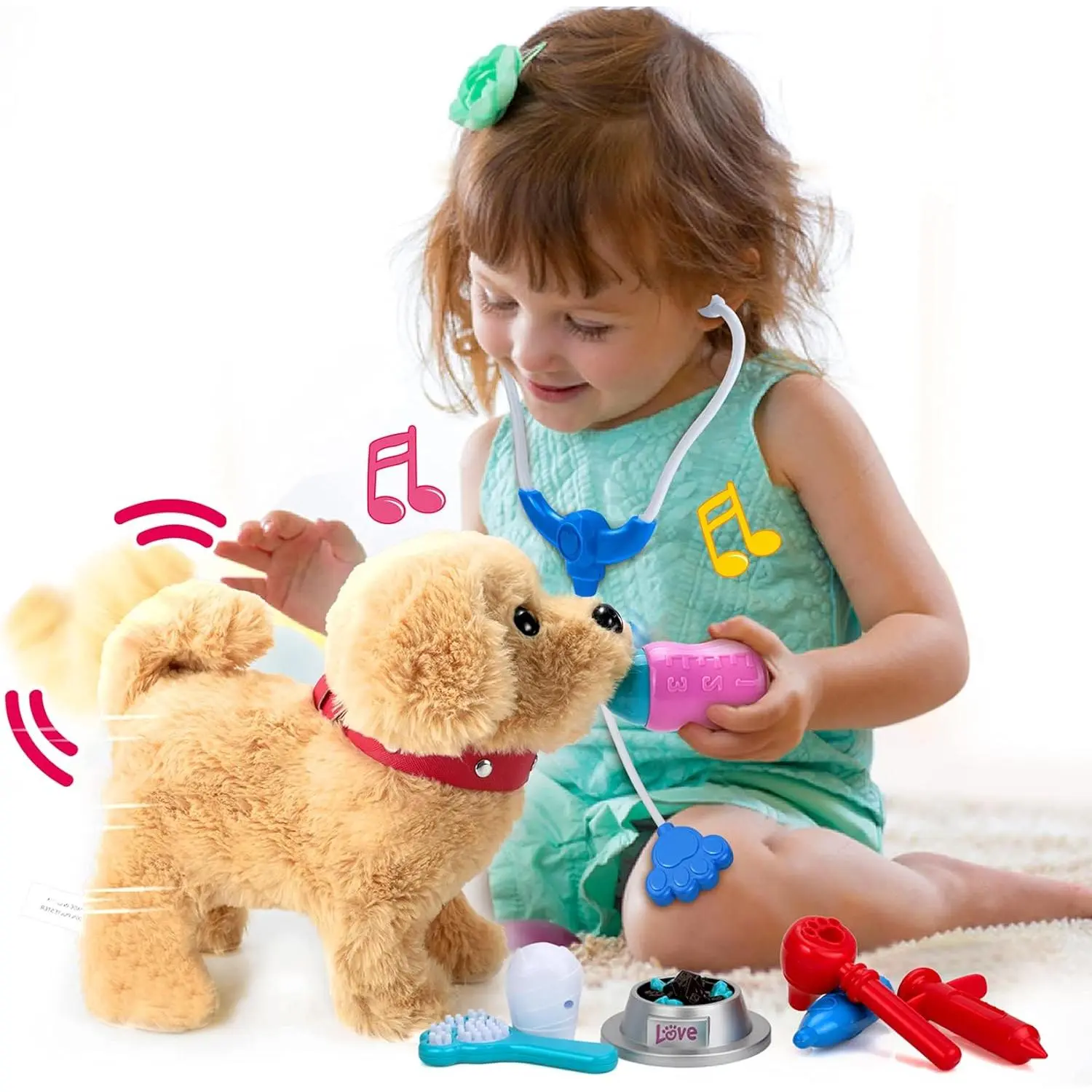 Realistic Robot Puppy - Interactive Walking & Barking Dog with Singing/Tail Wagging, Educational Play & Plush Birthday Gift for 2-5 Years Old Girls