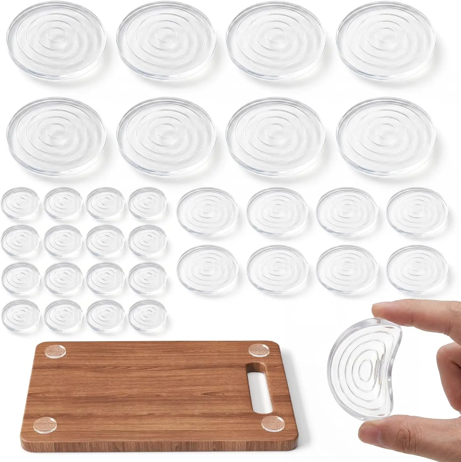 32-Pack Non-Slip Silicone Cutting Board Feet — Self-Adhesive Rubber Feet for Cutting Board, 16×1.2in + 8×1.6in + 8×2in — Reusable, Washable Anti-Slip Pads for Trays, Furniture & Chairs