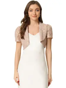 INSPIRE CHIC Floral Lace Shrug Work Crop Cardigan Wedding Guest Elegant Bolero