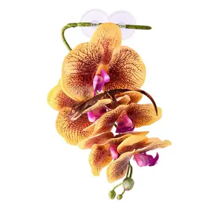 PANGEA Yellow Decorative Artificial Hanging Orchid - Bendable Vine Glass Plant Terrarium Decor for Reptile Enclosures