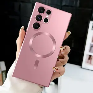 Samsung Galaxy S25 Ultra Case MagSafe Compatible Magnetic Matte Burgundy Soft Silicone Cover with Full Camera Lens Protector & Shockproof Bumper