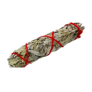 Natural Incense - Large White Sage Smudge Stick (8-inch) from California, Bundled with Red Cotton Yarn smudge stick