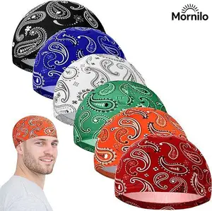 2Pcs/4Pcs Assorted Colors Paisley Skull Cap, Quick Dry Breathable Stretchy Bandana Print Helmet Liner, Multi-Purpose Headwear for Motorcycle Cycling Running Music Festival Outdoor Men Women