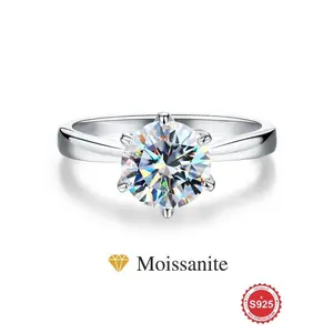 S925 Sterling Silver Synthetic Moissanite Engagement Ring, Classic Ring, Sparkle Promise Ring for Women's Wedding Bridal Fine Jewelry