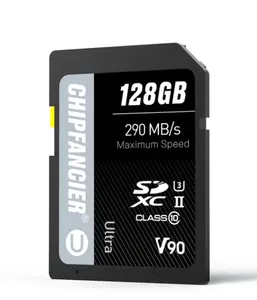 Chipfancier 128GB V90 SD Card SDXC UHS-II V90 Memory Card R290MB/s W290MB/s C10 U3 V90 Full-HD & 8K Video for Professional Photographers & Content Creators DSLR Mirrorless Cameras Black