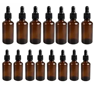 Amber Glass Dropper Bottles Set – 16 Pack (8 x 1 oz + 8 x 2 oz) with Black Dropper Lids, Refillable Glass Bottles for Oils, Serums, Tinctures & DIY Liquids