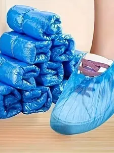 100 Disposable Plastic Shoe Covers and Booties, Durable Waterproof Non-Slip, Ideal for Hotels Travelers Cleaners Nannies Office Staff