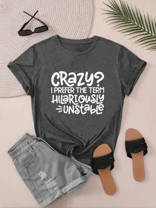 Women's Slogan Print Round Neck Tee, Fashion Casual Short Sleeve Crew Neck T-shirt for Daily Holiday Vacation Outdoor Wear, Ladies Clothes for Summer