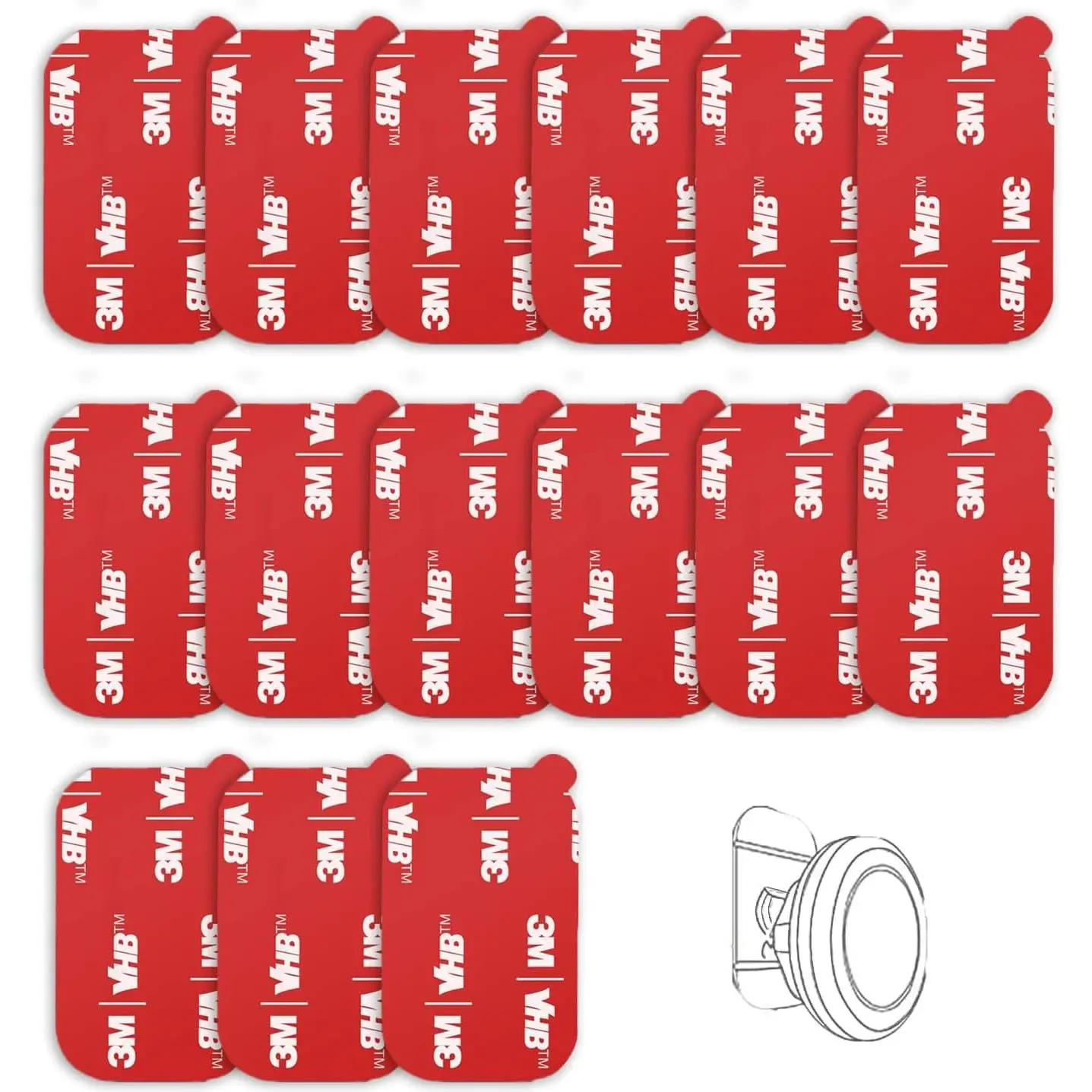 15 Pcs 3M VHB High Bond Stick Pads Cars Accessories Replacement Kit, 2 Pack Alcohol Pads - Strong Double-Side Adhesive for Magnetic Car Dashboard Phone Mount Base Parts (Red, for Clean & Dry Surfaces)