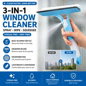 Three-In-One Multi-Functional Cleaning Tool with Spray Bottle, Dual-Sided Glass Scraper, Efficient Household Cleaner, Durable Design
